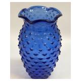 (B) Vintage Cobalt Blue Hobnail Vase 7.75"