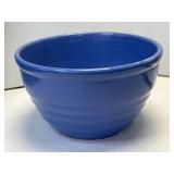 (A) Early Ribbed Yellow Ware Bowl Blue  8.5"