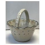 (A) Vintage Handmade Stoneware Basket with Scroll