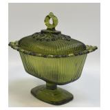 (C) Vintage Indiana Glass Lace Edge Ribbed Olive