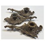 (C) Set of 3 Vintage Ornate Brass Single Candle