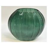 (C) Emerald Green Ribbed Glass Vase 6.25" T