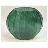 (C) Emerald Green Ribbed Glass Vase 6.25" T