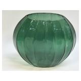 (C) Emerald Green Ribbed Glass Vase 6.25" T