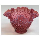 (C) VINTAGE FENTON CRANBERRY HOBNAIL RUFFLED