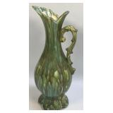 (C) Vintage 14.5" Green Ceramic Pitcher Vase
