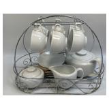 (C) International Silver Tea Set with Wire Basket