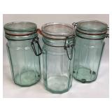 (C) 3 pc Set  Vintage Hermetic Green Panel Glass