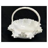 (C) Fenton Hobnail Crimped Edge Milk Glass