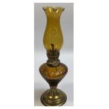 (B) Vintage Amber Golden Yellow Glass Oil Lamp