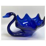 (C) Cobalt Blue Glass Swan Bowl 12" Long x 9"