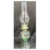 (C) Oil Lamp with Green Glass Base with Embossed