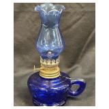 (C) Vintage Cobalt Blue Finger Kerosene Oil Lamp
