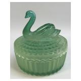 (B) Vintage Jeanette Glass Swan Powder Jar with