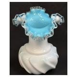 (C) Fenton Silver Jamestown Blue Wave Crest Vase