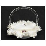 (C) Vintage Fenton Silver Crest Milk Glass Basket