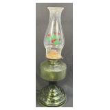 (E) Antique Green Eagle Hand Blown Oil Lamp With