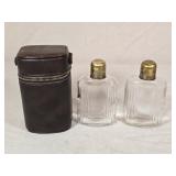 Glass Flasks in Leather Holder