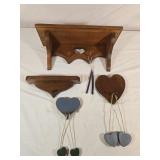 2 Wooden Shelves, Heart Shaped Hangers
