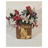 Ceramic Holy Bible Planter Vase w/ Artificial