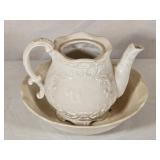 Vintage White Ceramic Pitcher & Basin 6' tall