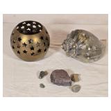 Rpund Brass 4ï¿½' Candle Holder, Seashell & Stones