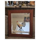 Wooden Framed Mirror w/ Handpainted Rooster 18ï¿½'W