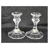 2 Libbey Crisa Glass Candleholders 4' tall