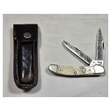 Vintage Owl Head 2-Blade Pocket Knife w/  Sheath