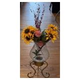 (E) Hurricane Blown Glass Vase Wrought Iron Stand