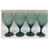 (B) Vintage Libbey Green Goblet Wine Glasses with