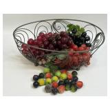 (B) Metal Wire Fruit Basket With Faux Grapes and