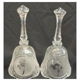 (B) 2 VINTAGE LEAD CRYSTAL BELL W/ ETCHED ROSE in