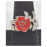 (SC) Red Rose Flower Ring for Women Elegant