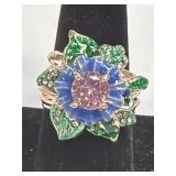 (SC) Blue Flower With Pink Stones and Green