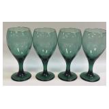 (B) Vintage Libbey Green Goblet Wine Glasses with