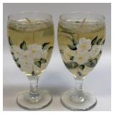 (B) Hand Painted Wine Glasses Candles White