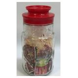 (B) Anchor Hocking Glass Jar w/ Red Lid 1776