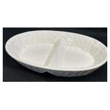 (C) White Ceramic Divided Dish with Grape Pattern
