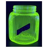 (D) Vintage Anchor Hocking Uranium Glass Canister