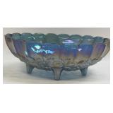 (B) Vintage Indiana Glass Blue Carnival Footed
