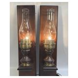 (F) Vintage Electric Wall Sconce Light Wood Glass