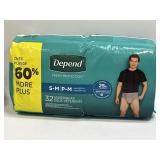 (B) Depend Underwear 32Count S-M-P-M Unopened