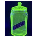 (D) Vintage Anchor Hocking Uranium Glass Canister