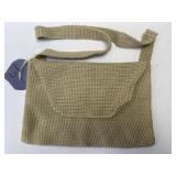 (C) Hand Crocheted Beige Shoulder Bag with Flap