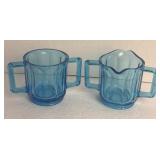 Tiara Glass Blue Panel Sugar and Double Spout