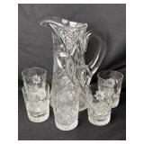 American Briiliant Cut Pitcher & 5 Tumblers