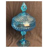 Indiana Glass Blue Diamond Point Pedestal Compote