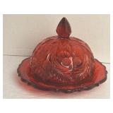 Mosser Glass Ruby Red Covered Butter Dish