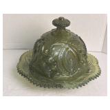 EAPG Green & White Butter Dish
